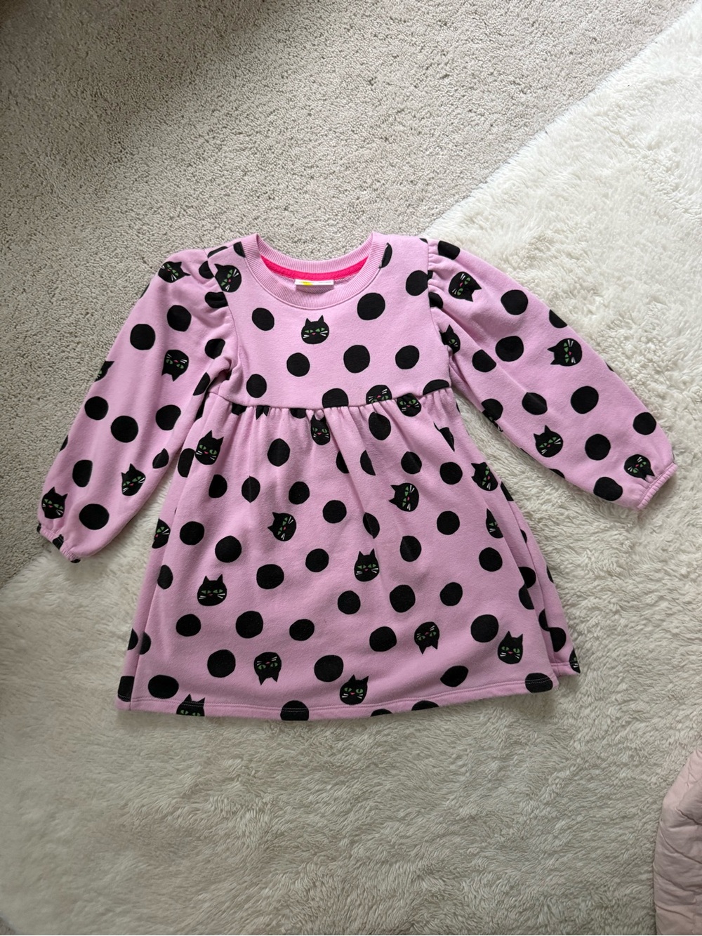 Epic Threads Pink & Black Polka Dot Cat Long-Sleeve Dress